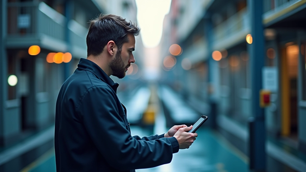 Tecnico che lavora su sensore IoT e infrastruttura di rete urbana